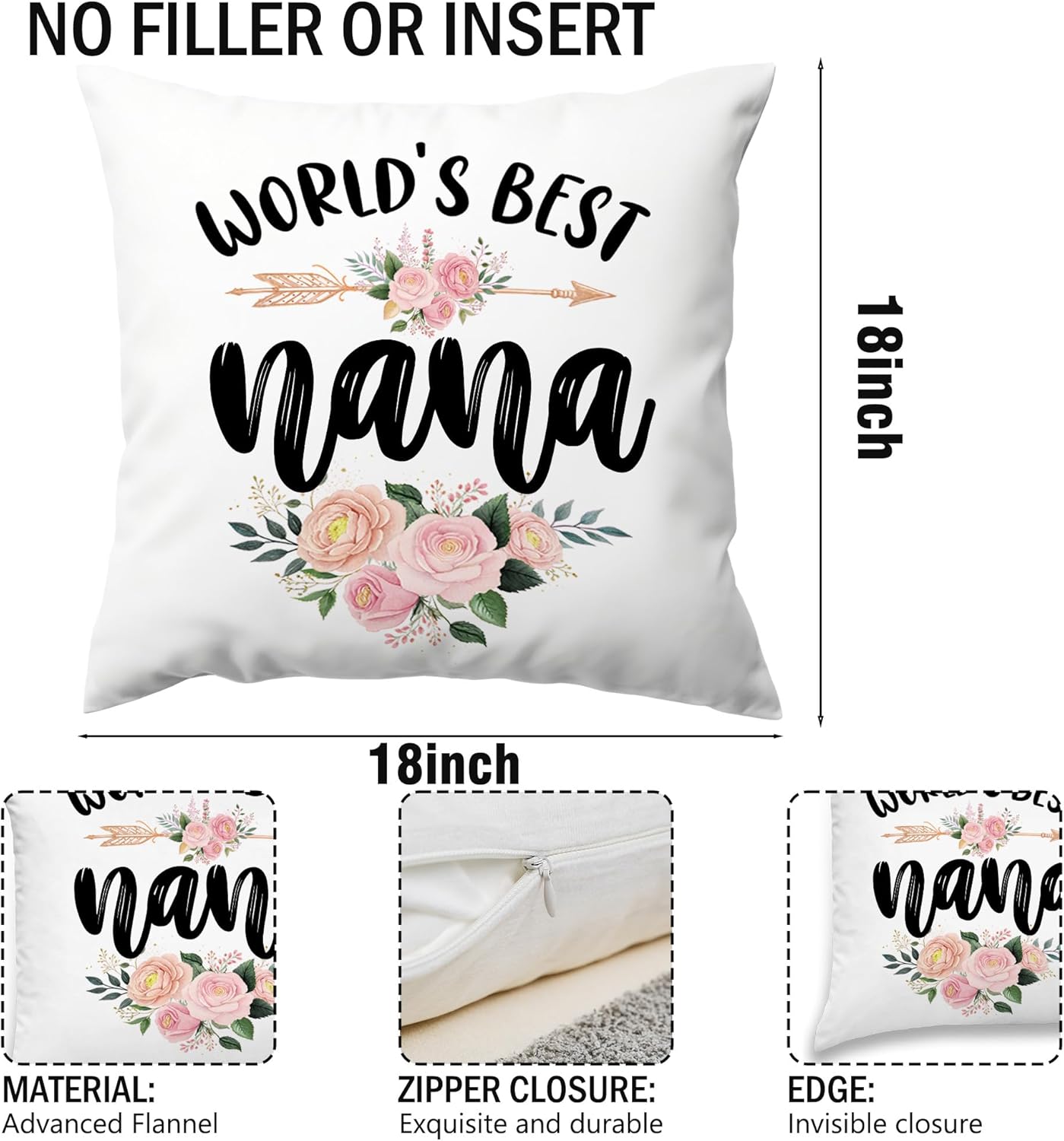 Nana Grandma Gifts Decorative Throw Pillow Covers, World's Best Nana Gifts for Grandma Mom Mother's Day Christmas Holiday, Rustic Floral Pillow Cases Decor for Bed Couch Bedroom 18x18in - Image 7