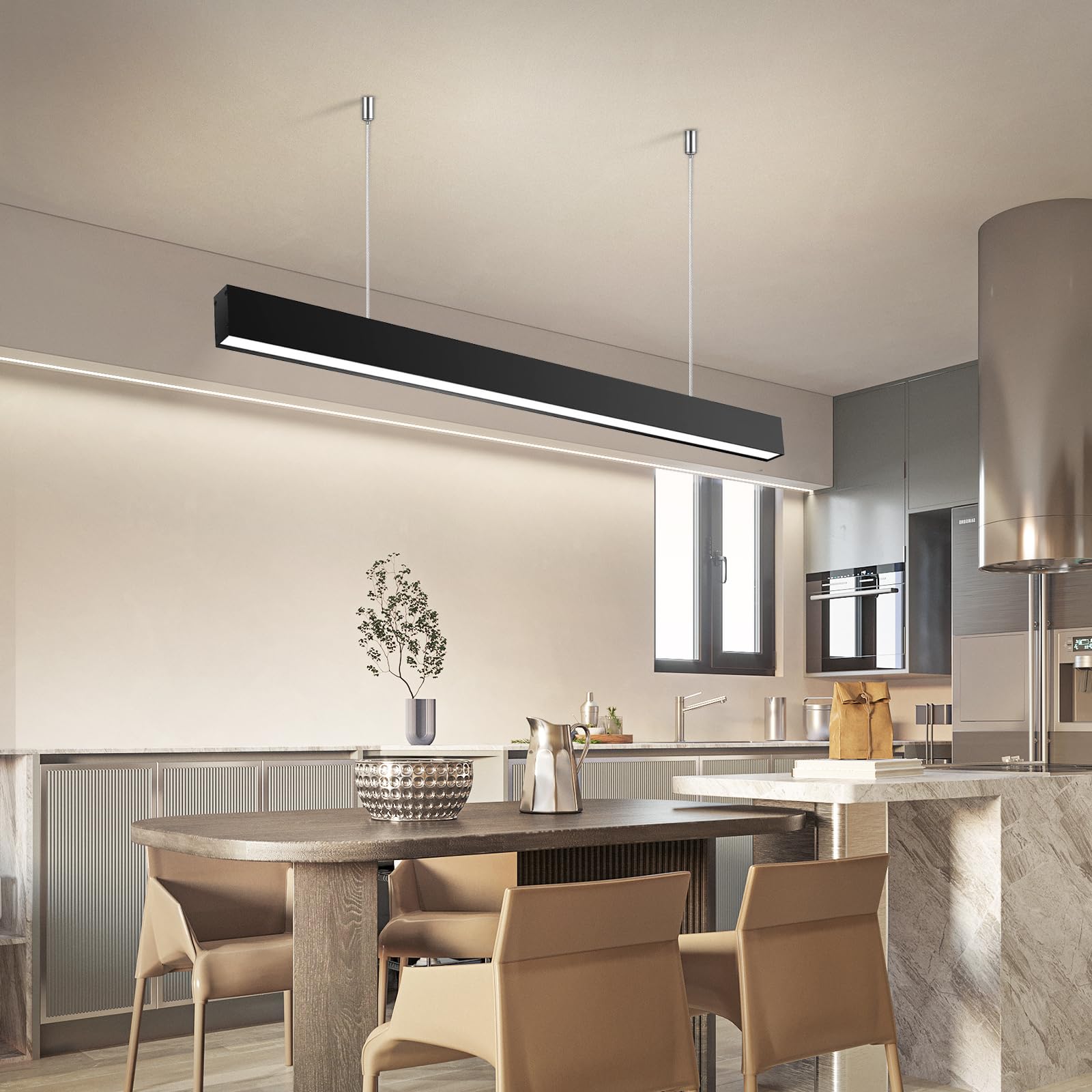 OOWOLF Pendelleuchte, 40W, 110cm, 4000K, höhenverstellbar, Linear Design, Schwarz, für Esszimmer Wohnzimmer Büro