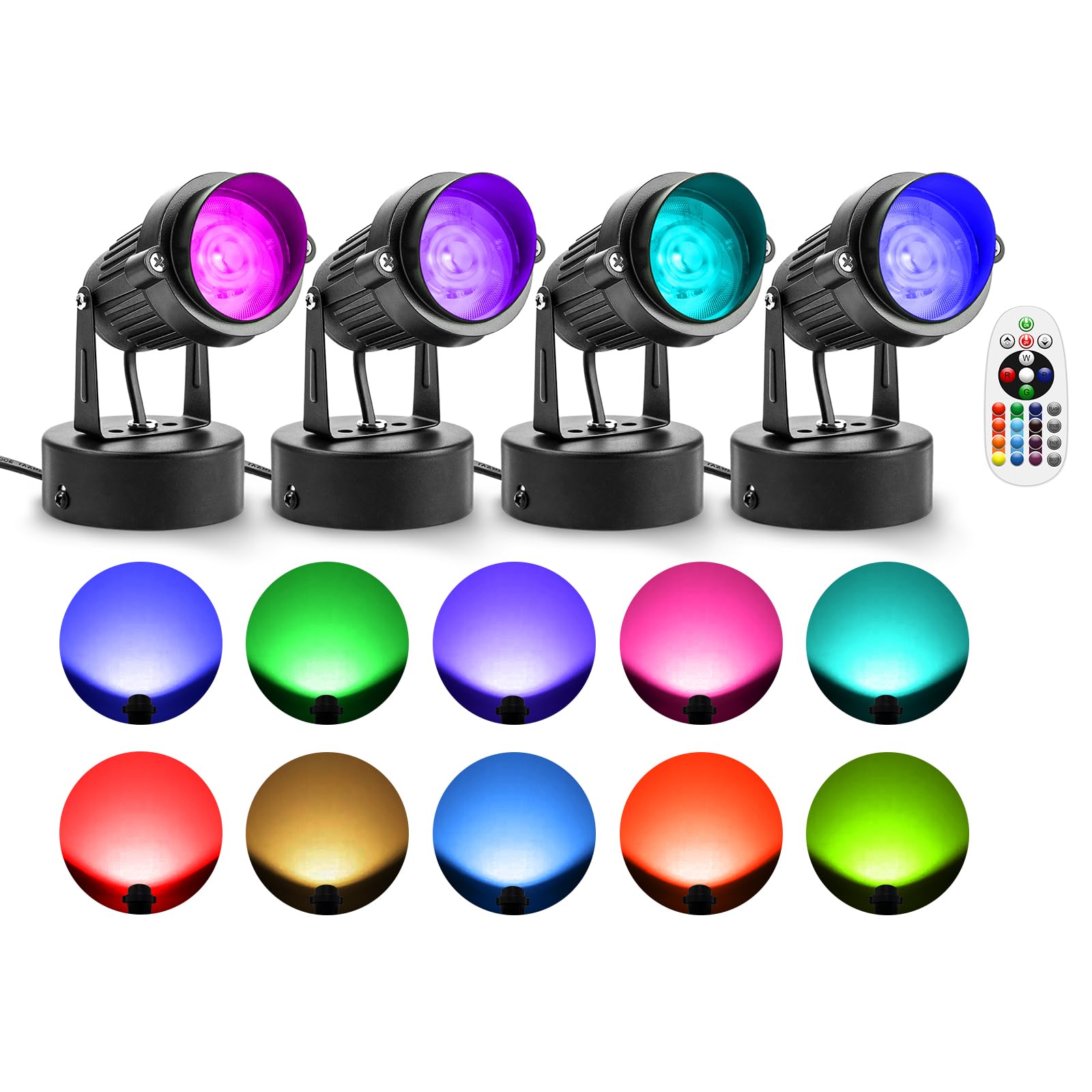 ZUCKEO LED Spot Lights Indoor RGB Up Lights with Remote, 120V 10W Uplighting Indoor Spotlight Plug in, 4.92FT Code Accent Flood Light Color Changing Landscape Lighting for Christmas Halloween(4Pack)