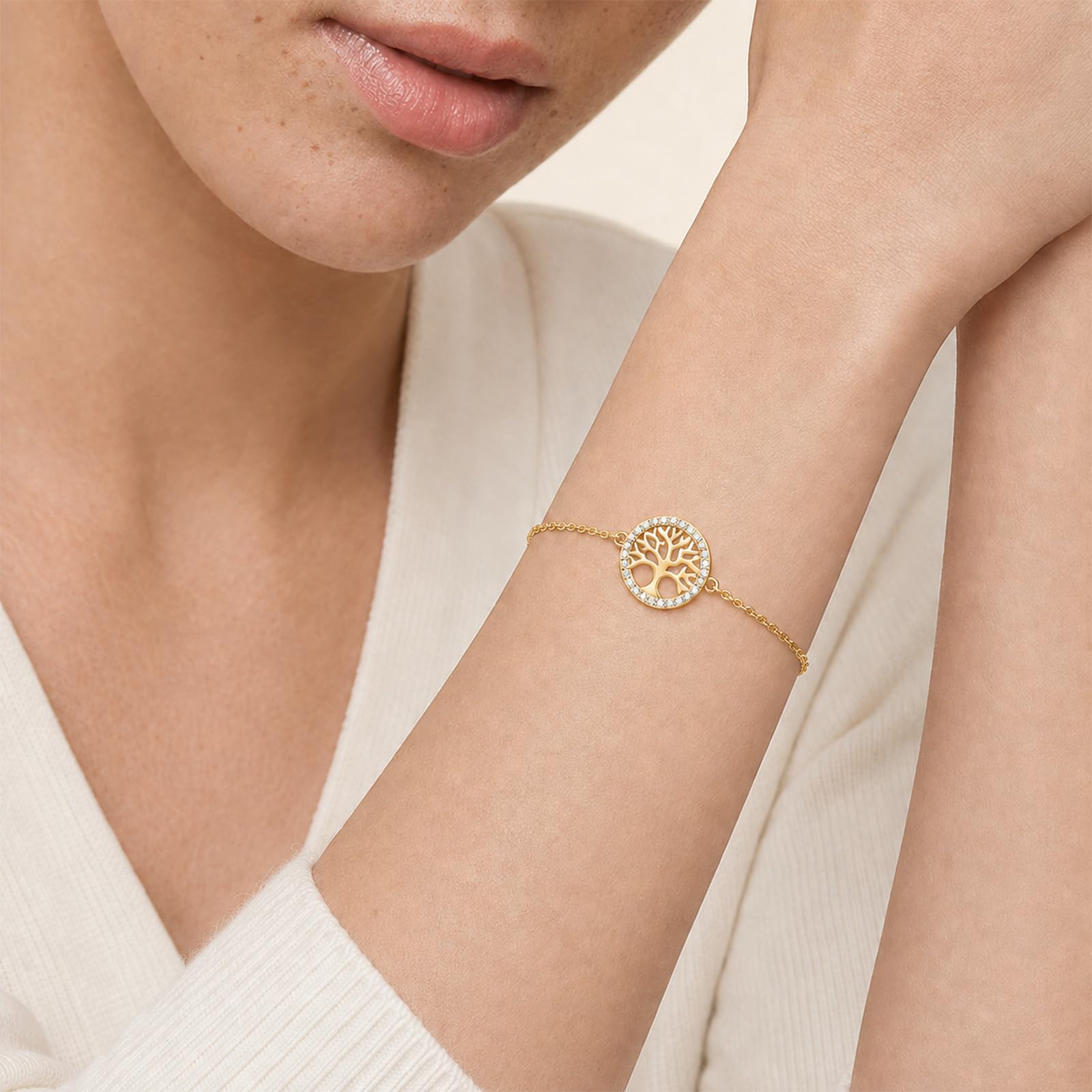 Jrêveinfini árbol de la Vida Pulsera Mujer Plata de Ley 925 con Caja de Regalo, Regalo Navidad Cumpleaños Mujer Niña Mama, Ajustable 15+5cm