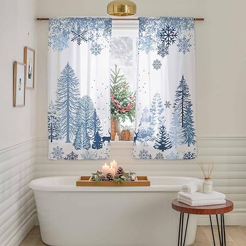 Miniatura 5 de Cortinas semitraslúcidas para árbol de Navidad de 63 pulgadas de largo, cortinas con filtro de luz, bolsillo para barra, cortinas para decoración de