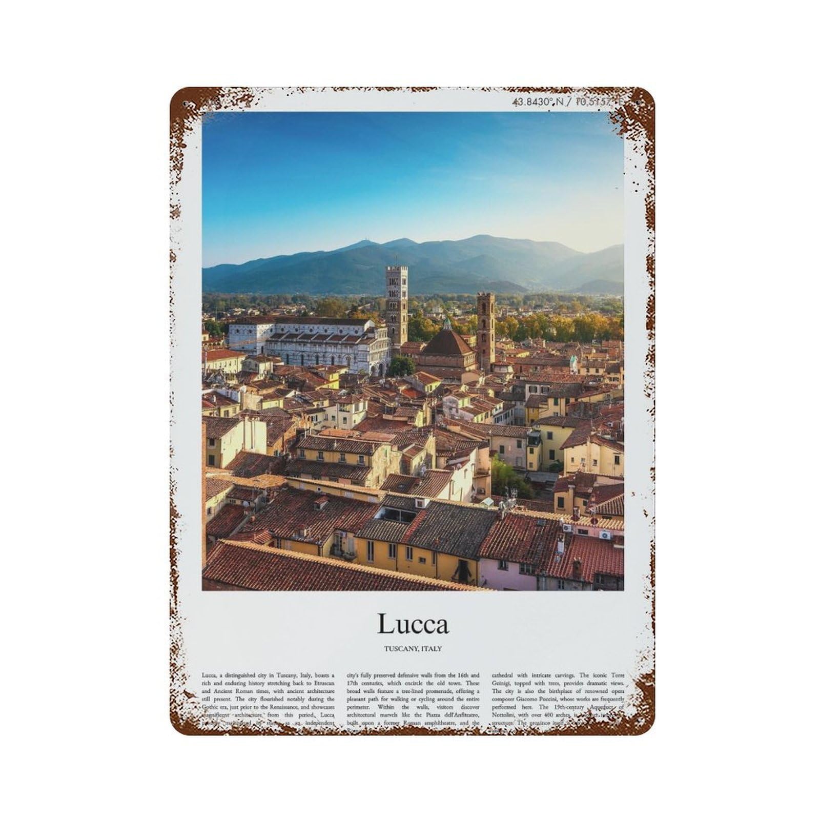 xiaoxiaoshen Lucca Tuscany, Italy City Scenery Wall Decor Art Metal Tin Poster Modern Home Decor Art Home Bar Shop Decorations Vintage Sign 40x30cm