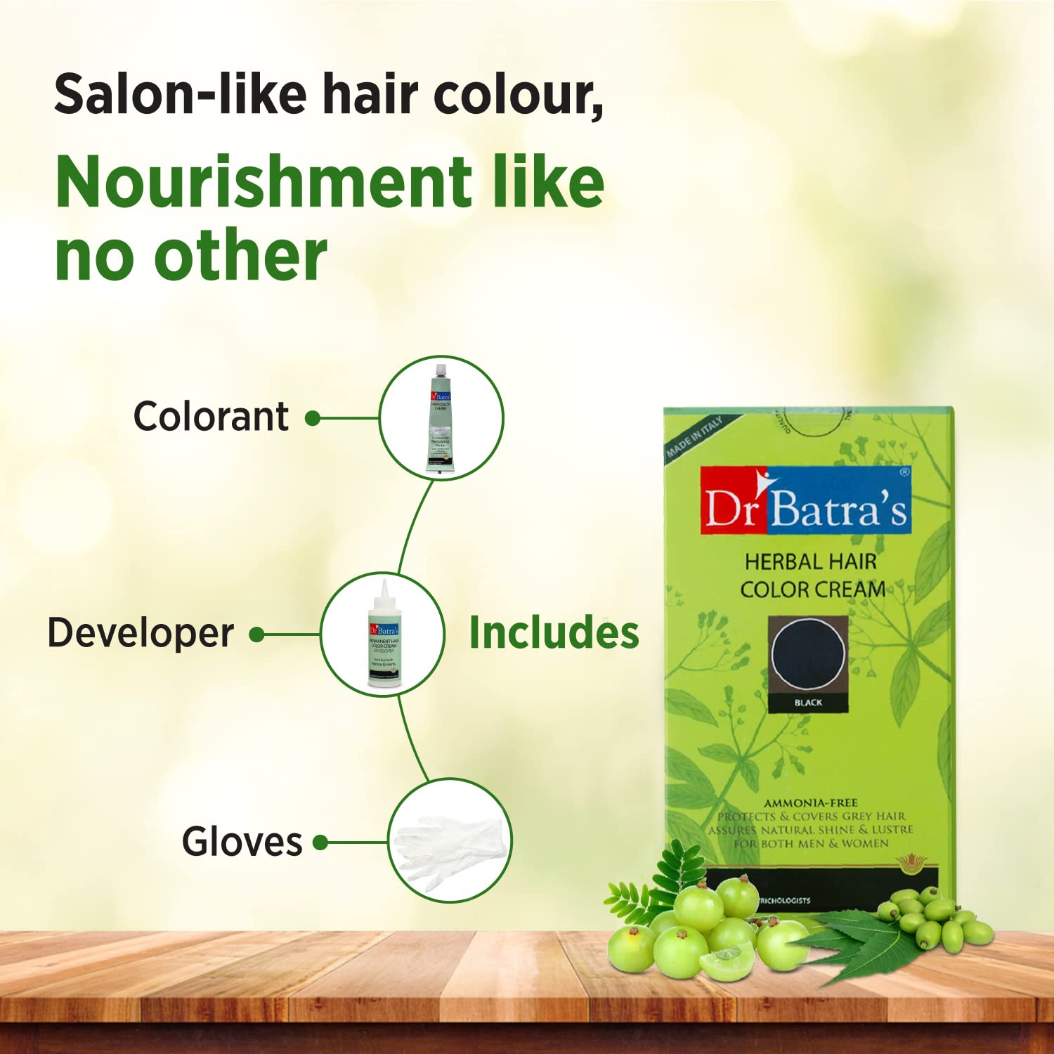 Dr Batra's Herbal Hair Colour Black 130g | Natural Ammonia-Free Hair Colour | Covers 100% Grey Hair | Enriched with Henna, Amla & Thuja | Long-Lasting Black Colour | Gentle Formula for Men & Women 2