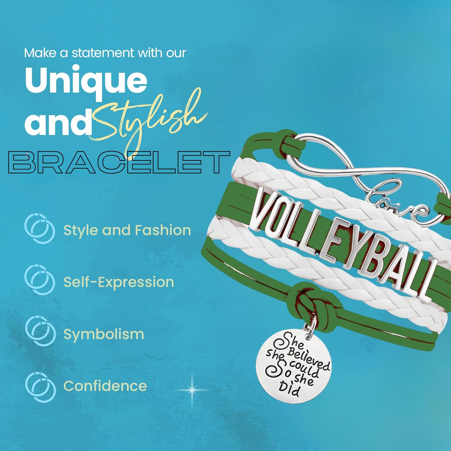 Sportybella Volleyball Charm Bracelet - Volleyball Jewelry - Volleyball She Believed She Could Bracelet for Volleyball Players - Perfect Volleyball Gifts for Players - Image 3