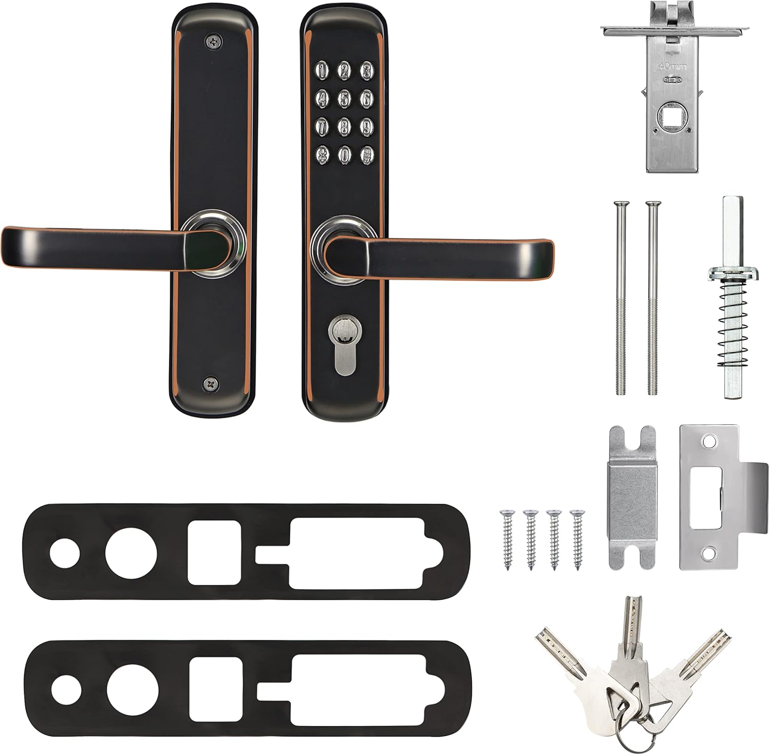 Mechanical Door Lock MX230B - both Keyless Keypad or Mechanical Key Entry, Water & Heat/Fire Proof, 100% Mechanical, good for Indoor & Outdoor, Black