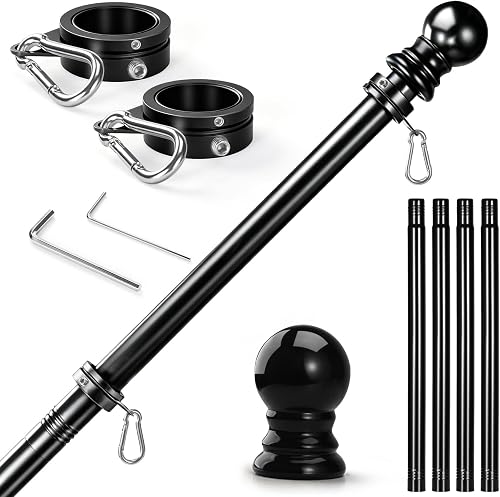 Anovo Flag Pole for Outside House - Stainless Steel 5 FT Flag Poles Kit with1 Inch Metal 360° Rotating Rustproof Flag Pole Rings for Outside House Porch 3x5 Flag Without Holder (5 FT-Black)