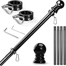 Anovo Flag Pole for Outside House - Stainless Steel 5 FT Flag Poles Kit with1 Inch Metal 360 Rotating Rustproof Flag Pole Rings for Outside House Porch 3x5 Flag Without Holder 5 FT-Black