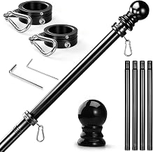 Anovo Flag Pole for Outside House - Stainless Steel 5 FT Flag Poles Kit with1 Inch Metal 360° Rotating Rustproof Flag Pole Rings for Outside House Porch 3x5 Flag Without Holder (5 FT-Black)