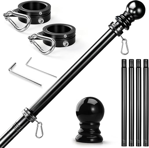Anovo Flag Pole for Outside House - Stainless Steel 5 FT Flag Poles Kit with1 Inch Metal 360° Rotating Rustproof Flag Pole Rings for Outside House Porch 3x5 Flag Without Holder (5 FT-Black)