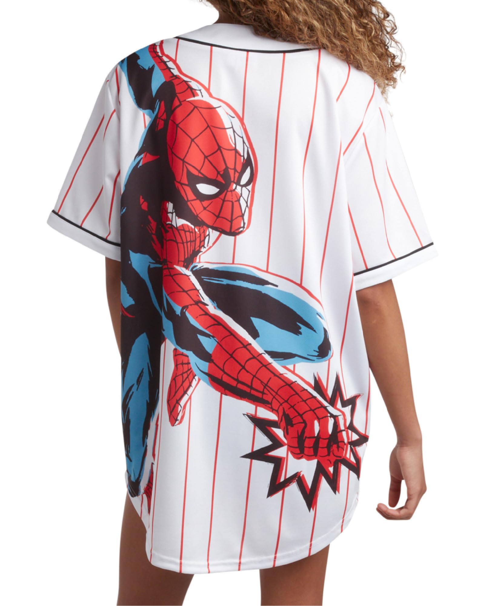 Marvel Maillot de baseball Spiderman pour femme - T-shirt de baseball fantaisie - Spidey Jersey pour femme (tailles : S-XL), Spider-man blanc, Taille M