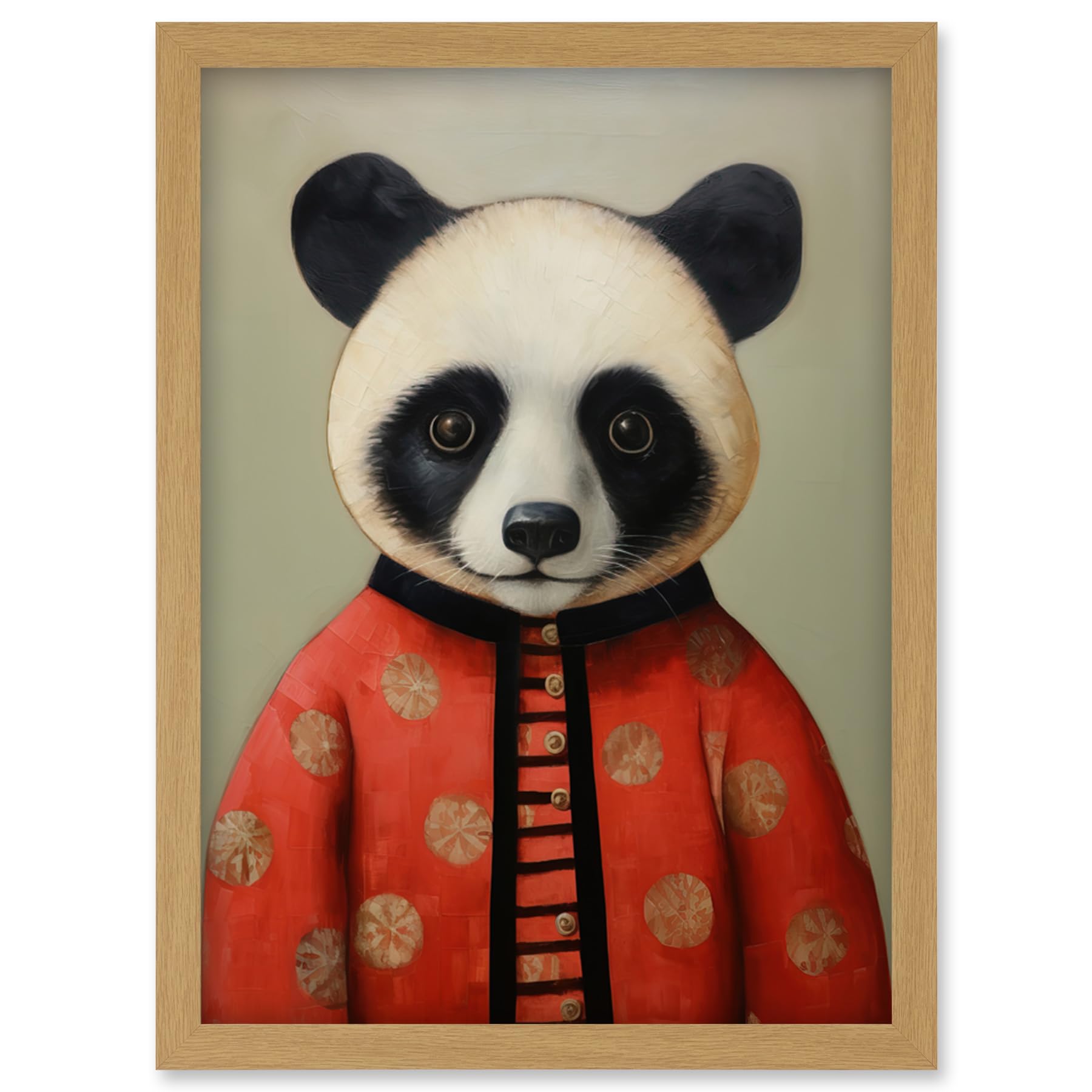 Artery8 Panda Cub in Chinese Uniform Fun Kids Bedroom Artwork Framed Wall Art Print A4