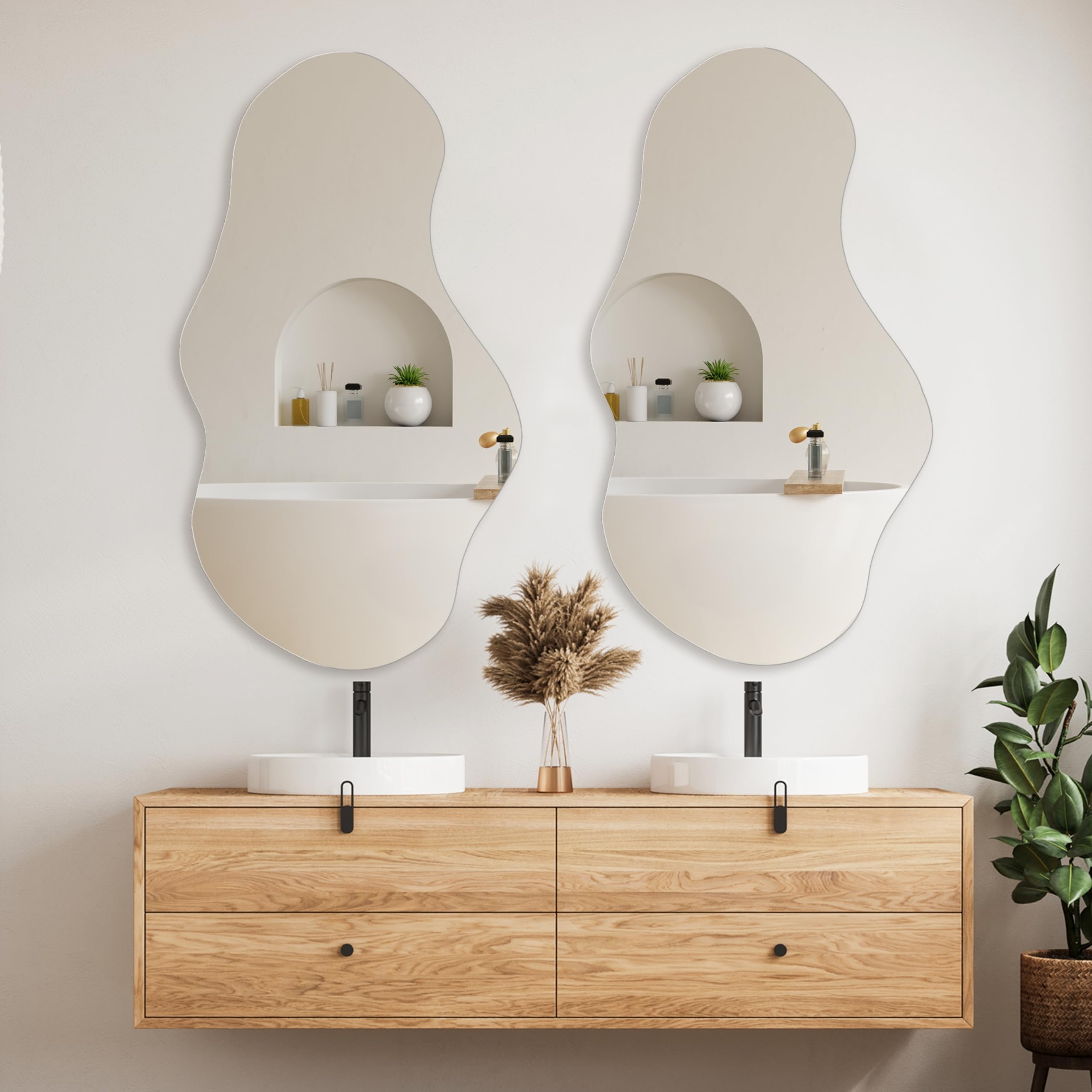 PERFNIQUE Asymmetrischer Spiegel 109 x 61 cm, Unregelmäßiger Wandspiegel, Großes Modernes Dekorativ für Wohnzimmer, Badezimmer, Schlafzimmer, Eingangsbereich, Wolkenspiegel, Rahmenloser