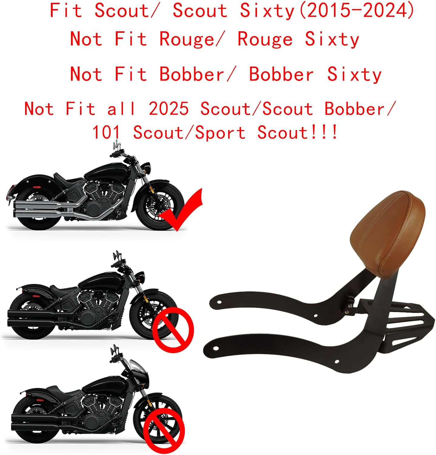 Motorcycle Sissy Bar with Luggage Rack for Indian Scout, Black Motorcycle Passenger Backrest, Suitable for Indian Scout (2015-2024) Scout Sixty (2016-2024)/ Brown