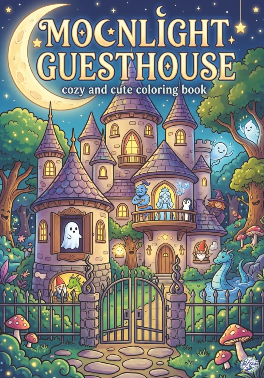 Moonlight Guesthouse Cozy and Cute Coloring Book: Fantasy coloring book, Single-Sided Pages, 30+ Coloring Pages, 7x10 Inches