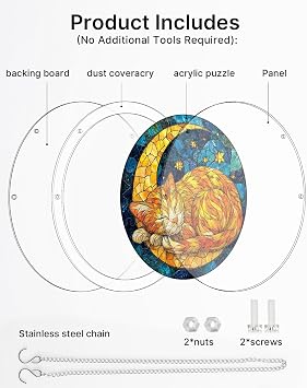 Acrylic Puzzles Suncatcher, Starry Moon Cat Puzzle, Acrylic Suncatcher Puzzles for Doors Garden, Mother's Day Christmas Birthday Gifts for Women Men (S - 7.4 * 7.4in)