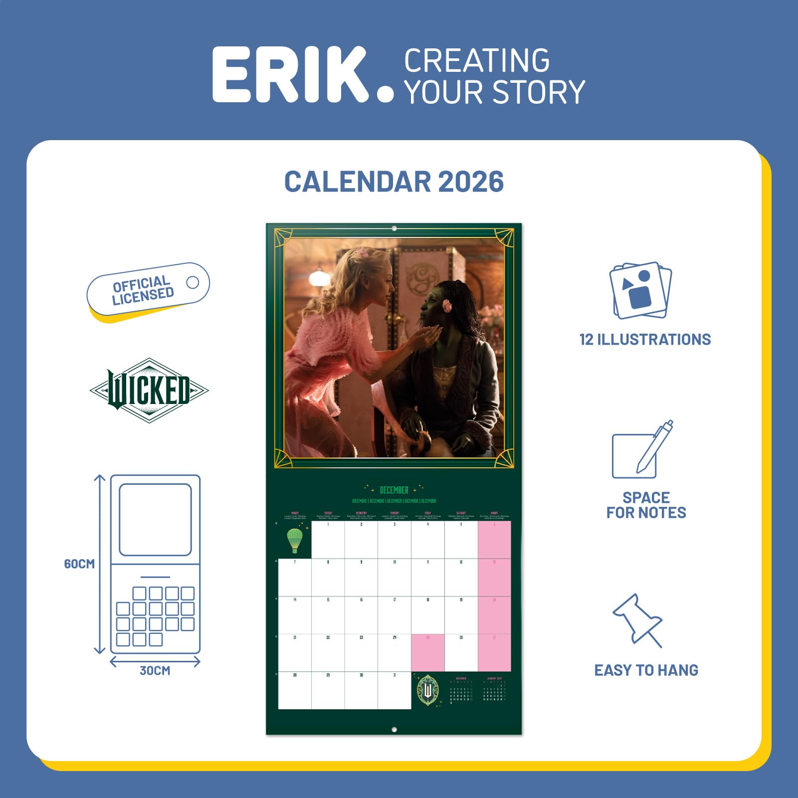 Grupo Erik Wall Calendar 2026 - Wicked Calendar 2026 | Square 30 x 30 cm - 12 x 12 inches Wall Planner, Family Planner Month To View | Gifts Wicked Merchandise, Gifts For Friends