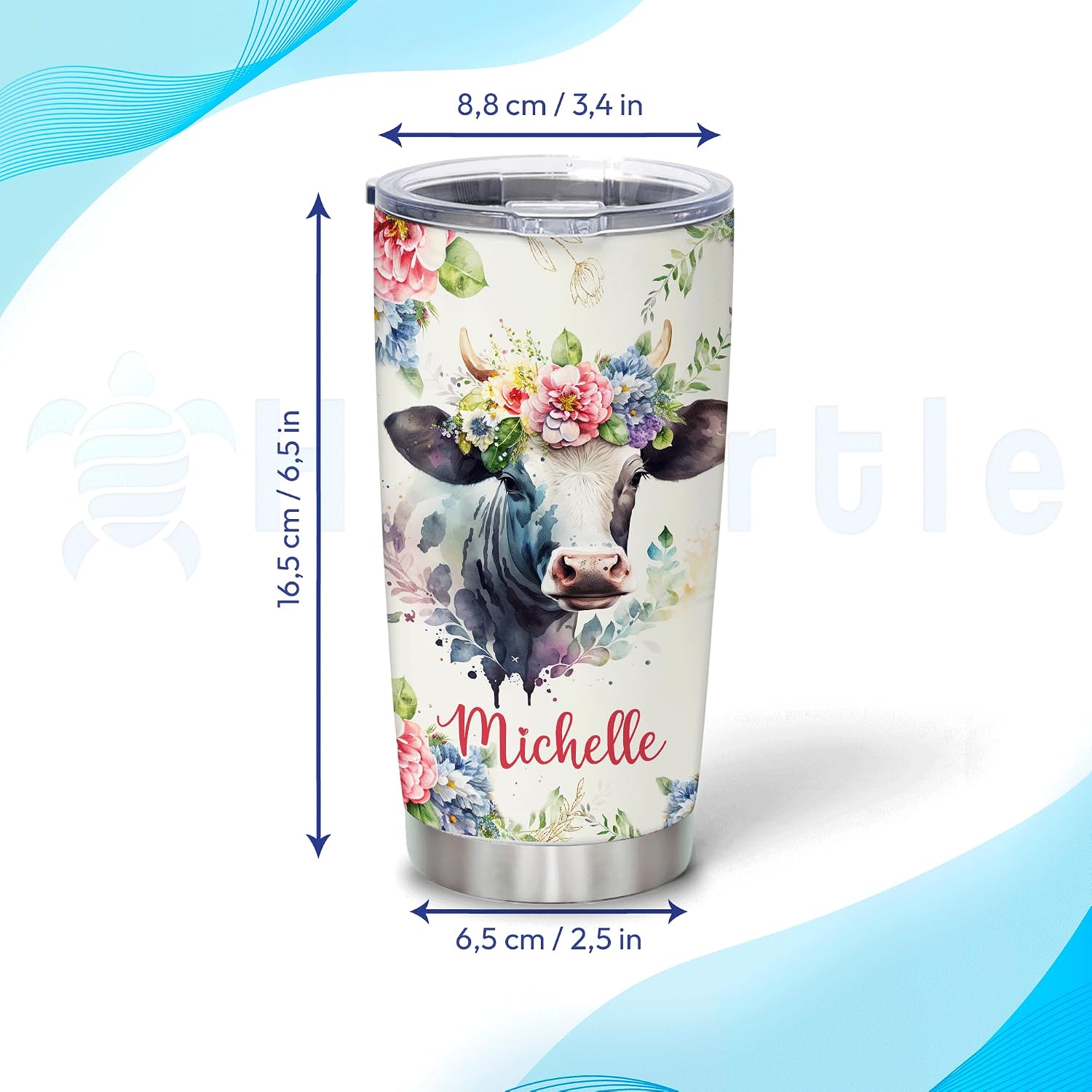 Hyturtle Personalized Cow Tumbler Cup Gifts For Women - Birthday Christmas Gifts For Cow Lovers - Cow Gifts - Animal Lover Gifts - Custom Name 20oz Insulated Stainless Steel Travel Tumbler