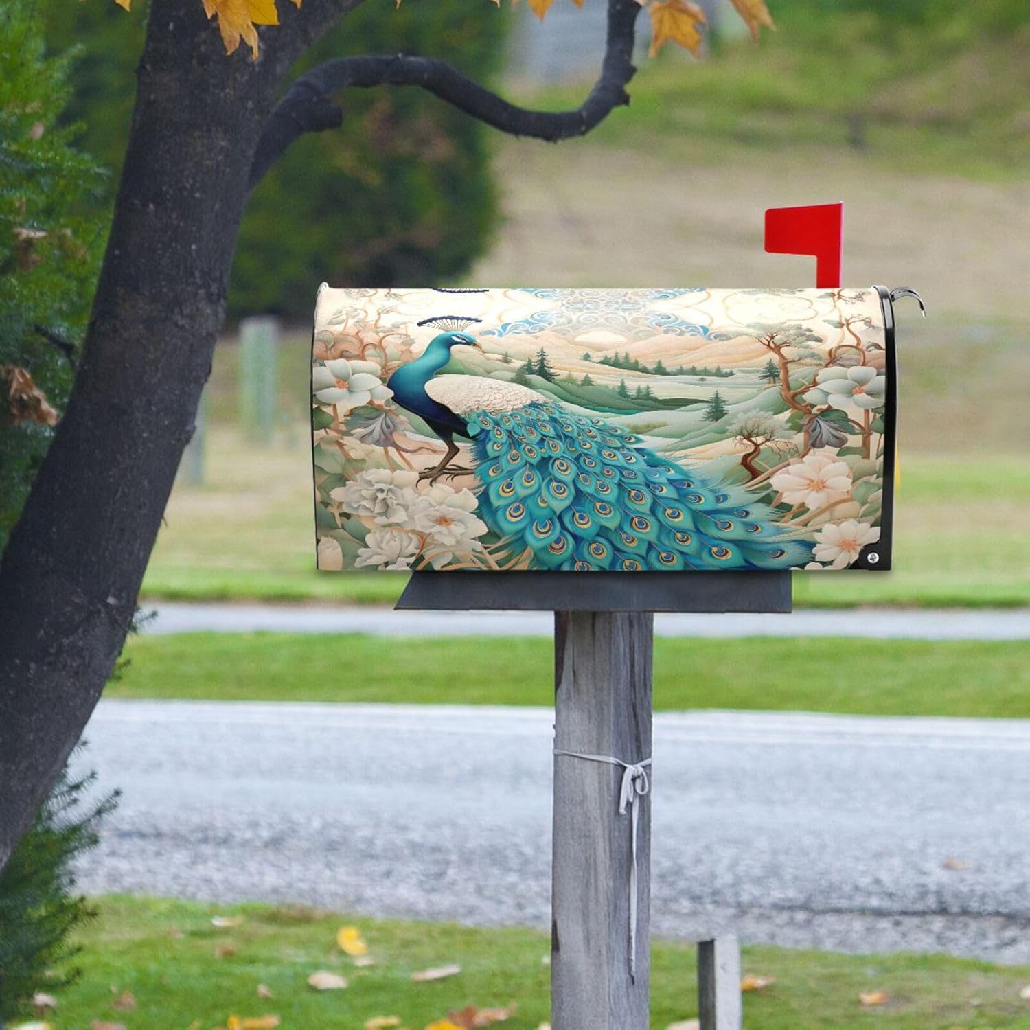 MNSRUU Nylon Mailbox Covers Magnetic Peacock and Flowers Mailbox Covers Large Mail Box Oversized 20.8x25.4in Mailbox Wraps Post Letter Box Cover for Garden Decorations