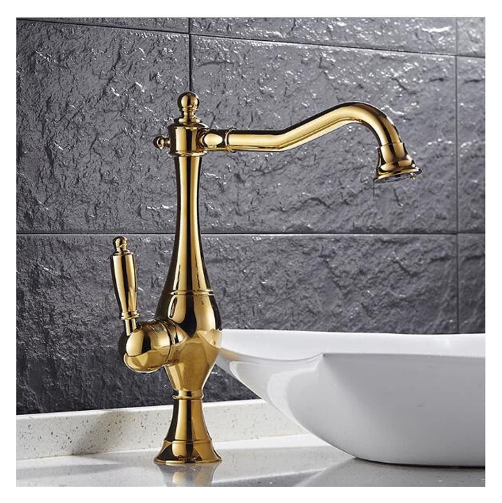 Kran umywalkowy, Bateria do umywalki Nowoczesne Złoty Kolor Deck Montaż Łazienka Mikser Bateria Wysoka obrotowa Bateria Łazienka Faucet(Nero)