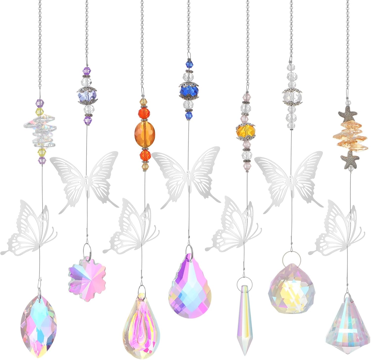 IMIKEYA Butterfly : 7PCS Hanging Crystals with Crystal Pendants Colorful Sun Catchers for Window Garden Home Decor Car Charms Christmas Party Wedding