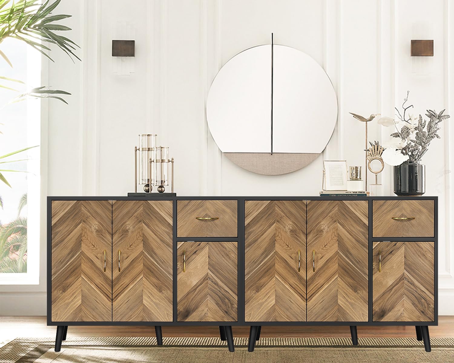 Buy Black Storage 6 Doors with Drawers 2 Pcs Modern Sideboard