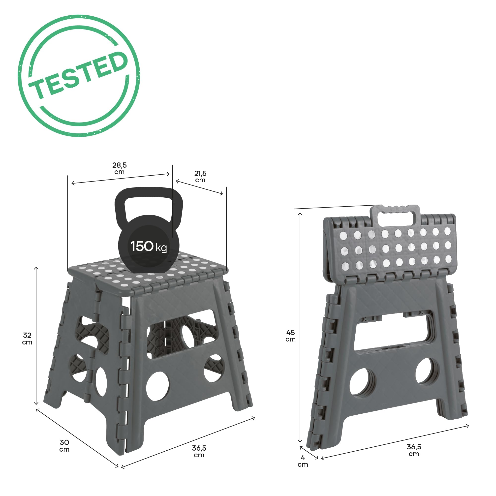 ARREGUI TB-022-G Taburete Plegable Cocina o Baño | Escalera Plegable Pequeña | Taburete Infantil | Banqueta Baño | Escalón Plegable para Adultos y Niños (hasta 150Kg) | 22 cm de Altura | Gris — view 25