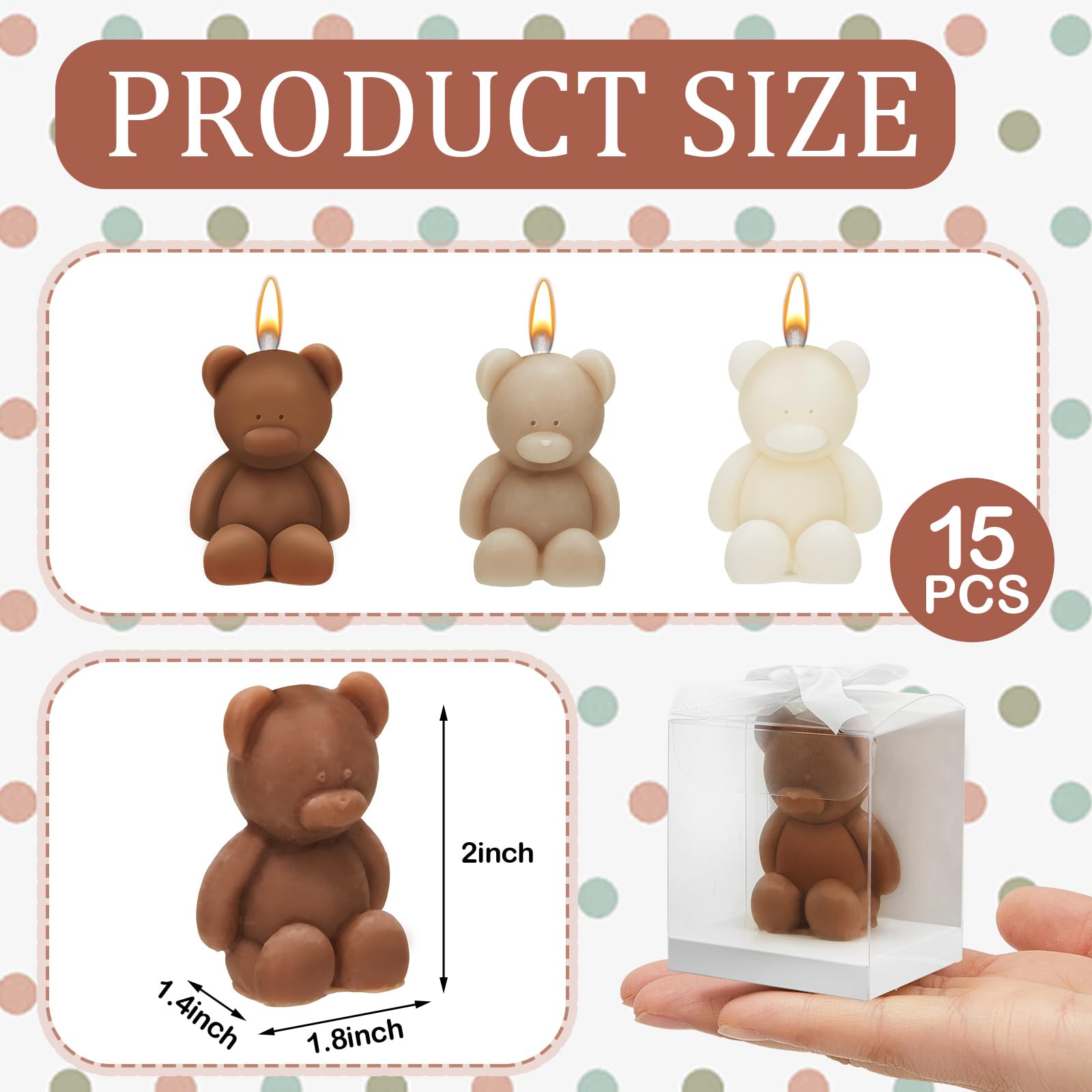Dansib 15 Pcs Bear Baby Shower Candle Favor Bear Gender Reveal Party Favor for Guest Party Favor Boy or Girl Candle for Gender Reveal Baby Shower Party Favor(Light Brown, Dark Brown, White)