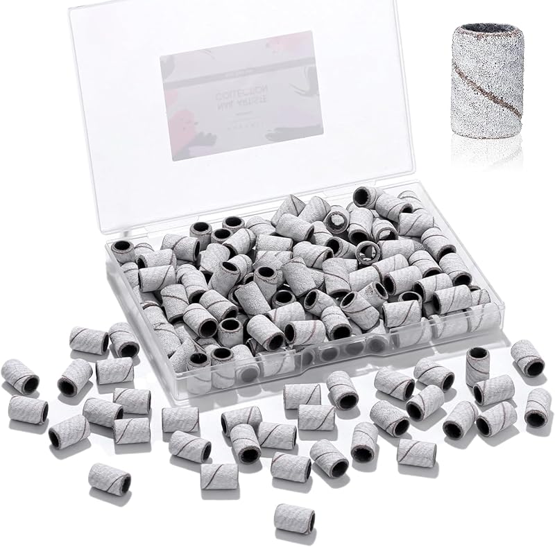Makartt Sanding Bands for Nail Drill-100 Pcs #180 Grits Sanding Bands | for Drill Bits or Acrylic Nails Gel Removing and Shaping, Upgrade Thicker Durable Sanding Drill Bit, White