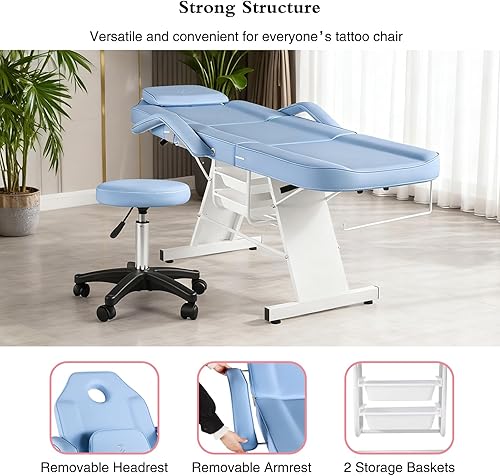 Miniatura 114 de Cama de spa de masaje, silla facial, mesa de tatuaje, 73 pulgadas, 3 secciones, cama de masaje multiusos, silla facial profesional, mesa de tatuaje