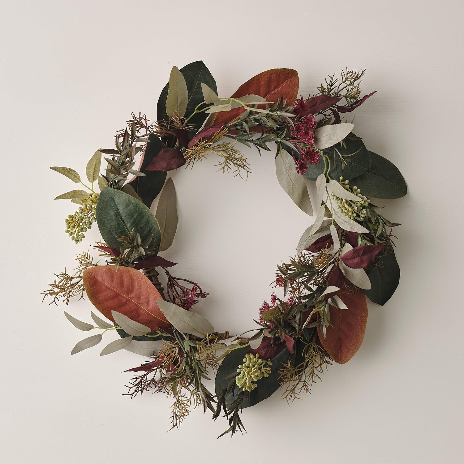 Lights4fun Green 40Cm Artificial Autumn Winter Wreath With Faux Eucalyptus Leaves Decoration - Indoor Use Only