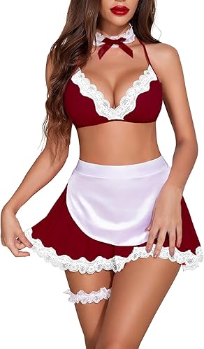 Avidlove Lencería sexy de sirvienta para mujer, juego de rol, lencería de cosplay, disfraz sexy de Navidad (paquete de 6)