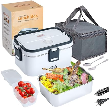 Electric lunch box food heater heating boxes for office (Gray+White)