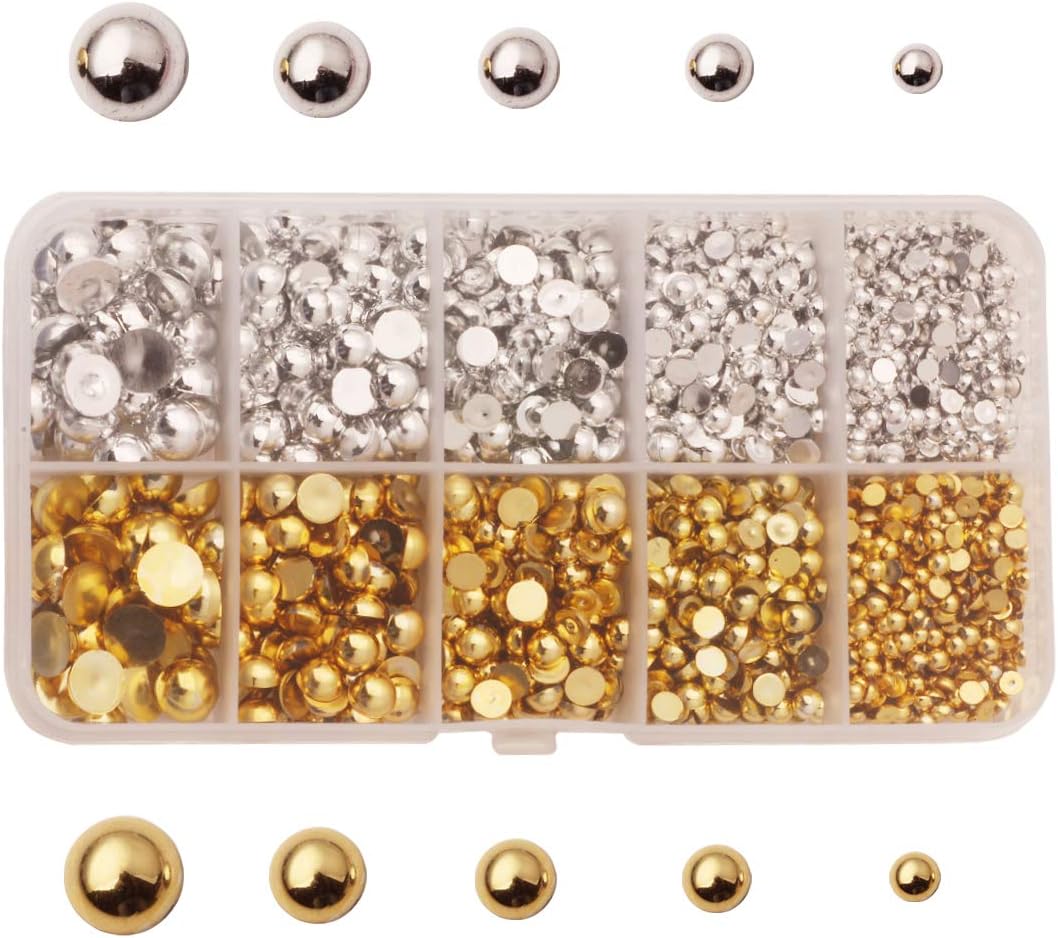 GOMMO 3-8mm Gold and silverplated Mini Half Round Flat Back Beads Scrapbooking Bead for Wedding Ornament Pake of 3330pieces
