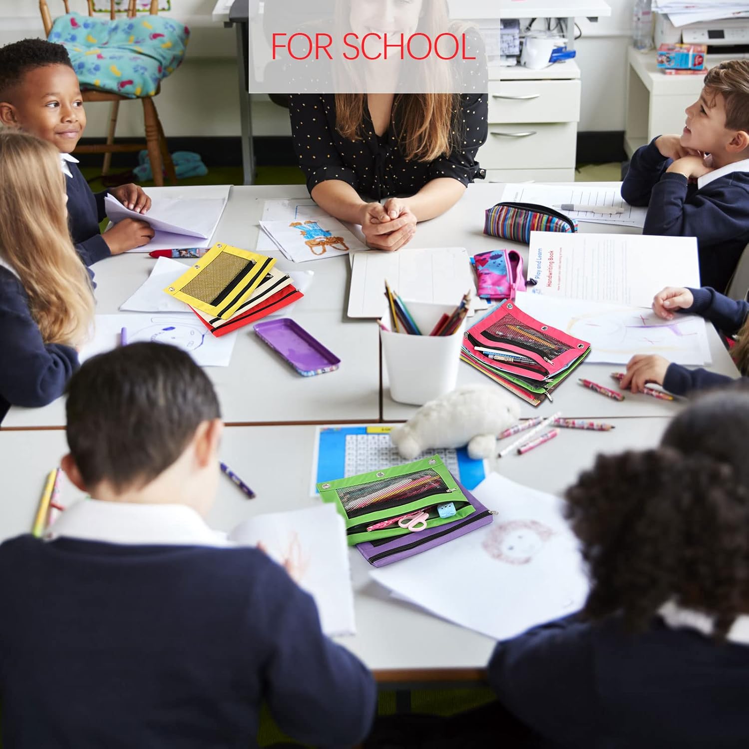 60 Pack Pencil Pouch 3 Ring Zipper Pencil Pouches Case Binder Cosmetic Bag 420d PVC Clear Film Pencil Case Kawaii Office Supplies Double Zip Zipper Pouch (Multi Color)