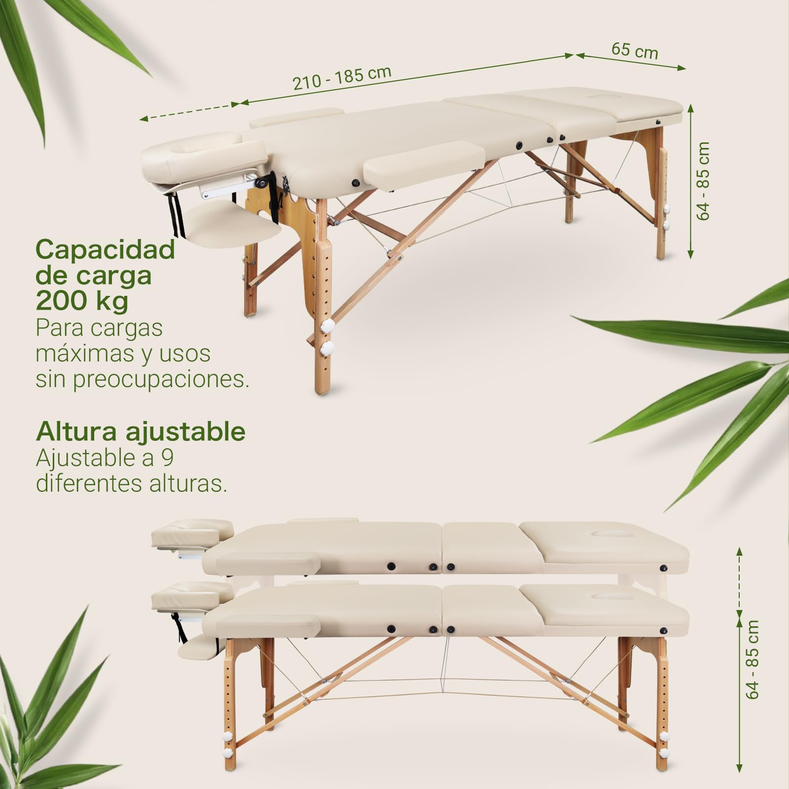 MASSUNDA All - Tumbona de Masaje Plegable y de Altura Regulable de Madera Maciza, Mesa de cosméticos móvil con Funda de Rizo, reposabrazos y Respaldo, cojín Cervical, reposacabezas ergonómico