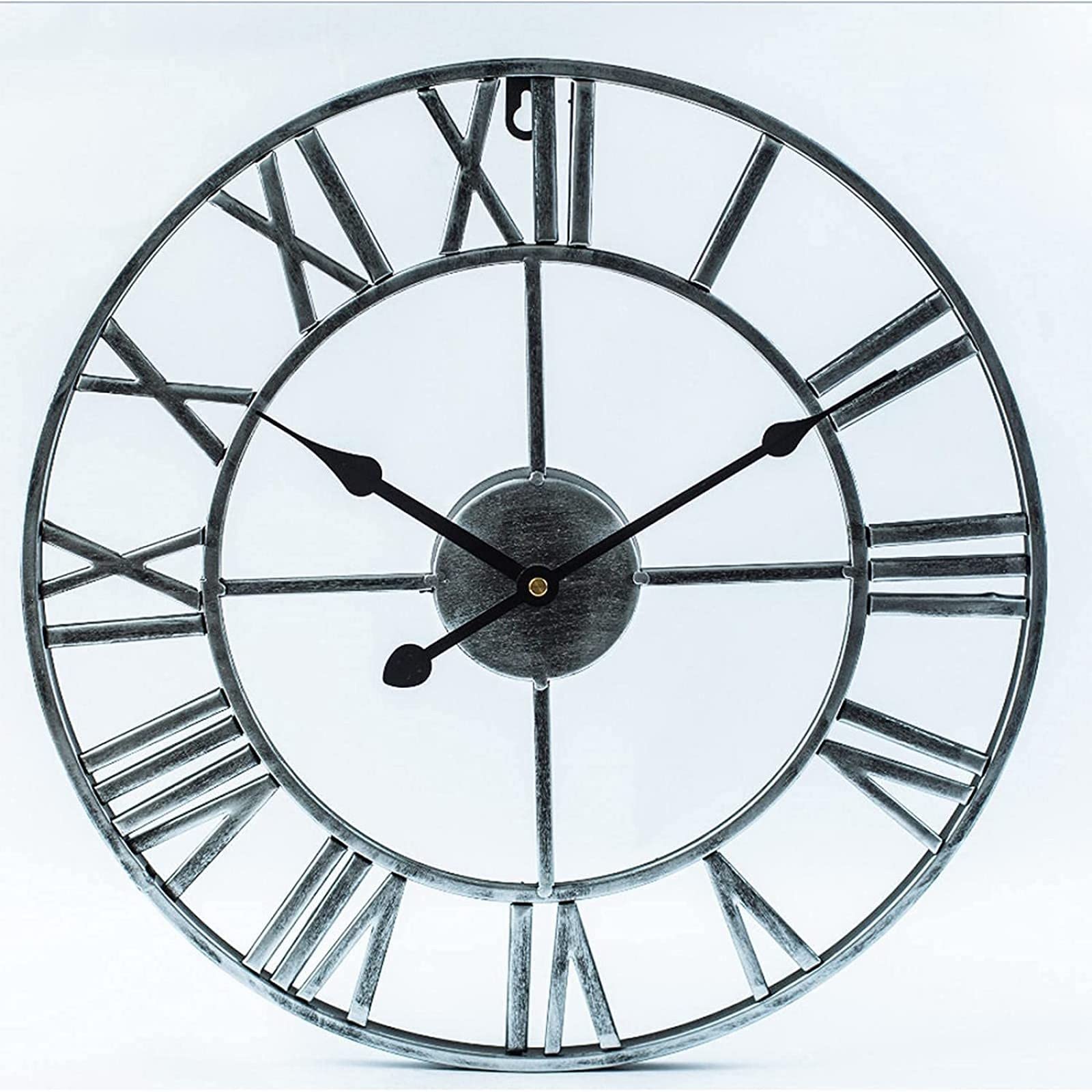 SaryEdge Wall Clock Art Clock Large Wall Clock, Vintage Clock with Large Roman Numerals, Indoor Silent Operated Kitchen Wall Clock for Home, Bedroom, Living Room, Kitchen-Si,Silver,Silver-80cm