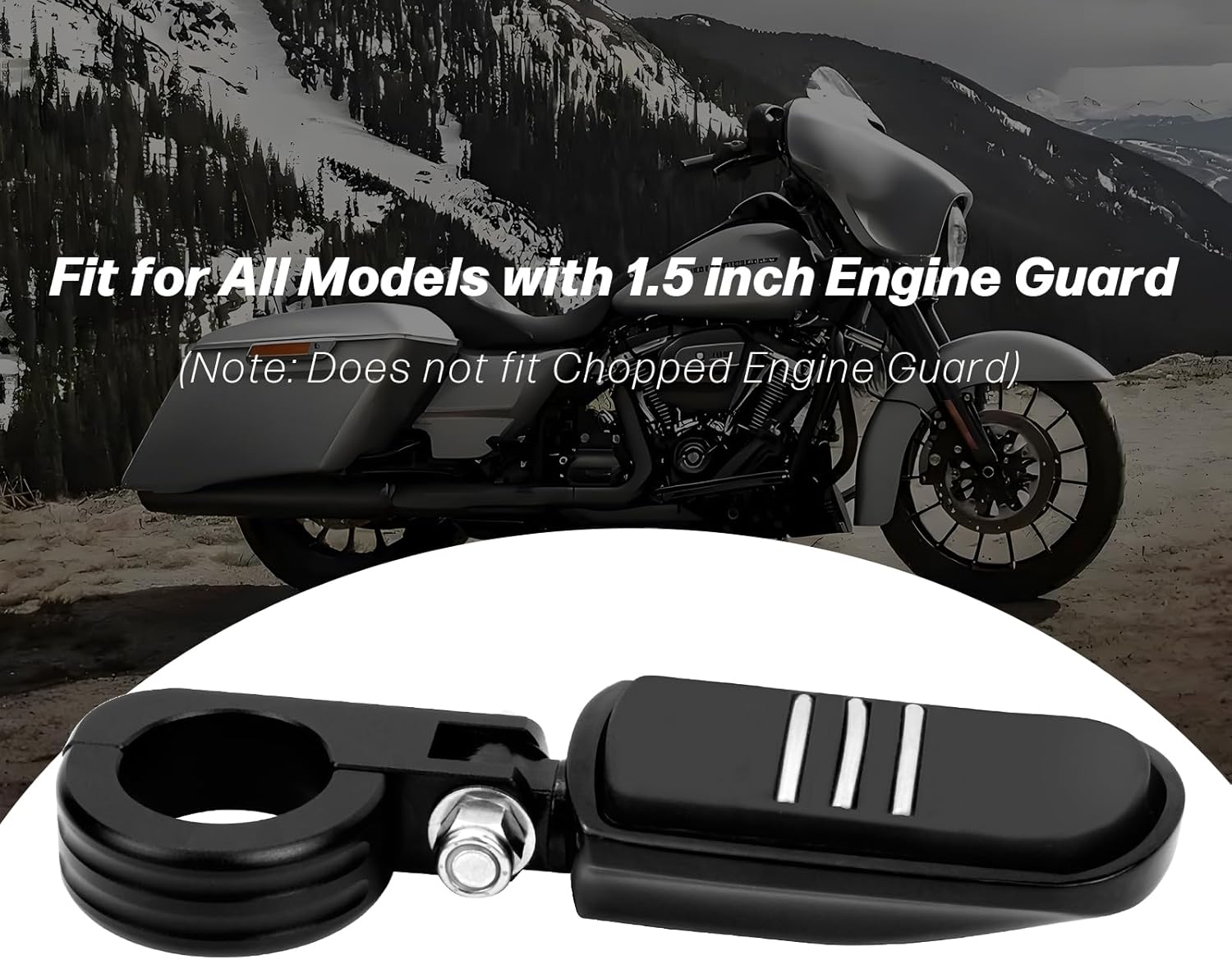 1-1/2" Streamliner Highway Pegs Adjustable Footpegs with CNC Mounting Kit Universal Fit for Harley Suzuki Yamaha Kawasaki Victory Models with 1.5" (38mm) Engine Guard