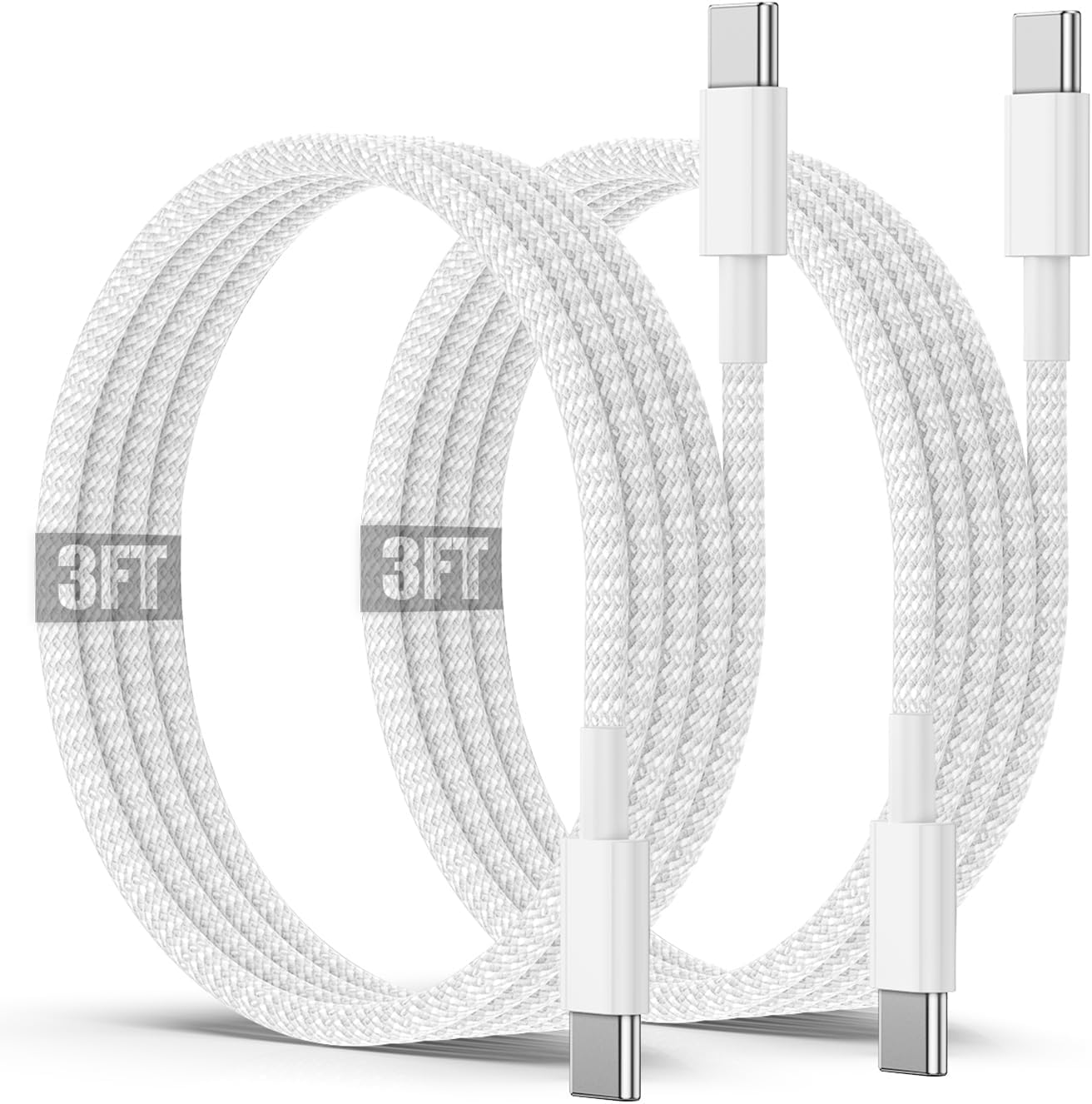 JGD PRODUCTS 60W USB C to USB C Cable (3ft, White) – Fast Charging for iPhone 15 Pro Max, iPad Pro, MacBook Pro and More (2 Pack)