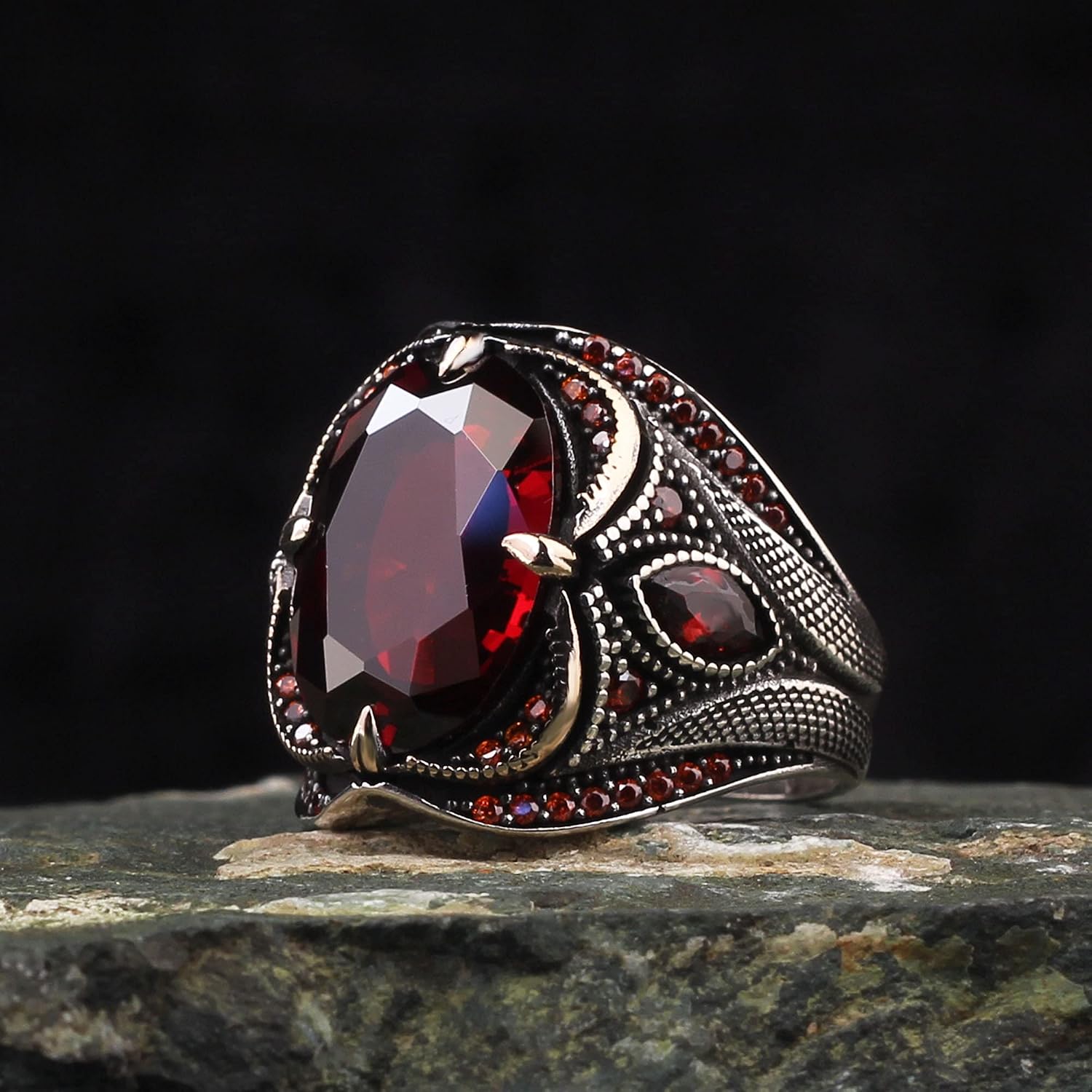BayVog 925 Sterling Silver Men's Garnet Ring - Handmade Garnet Stone Silver Ring for Men - Classic, Timeless Elegance - Valentine's Day Gift
