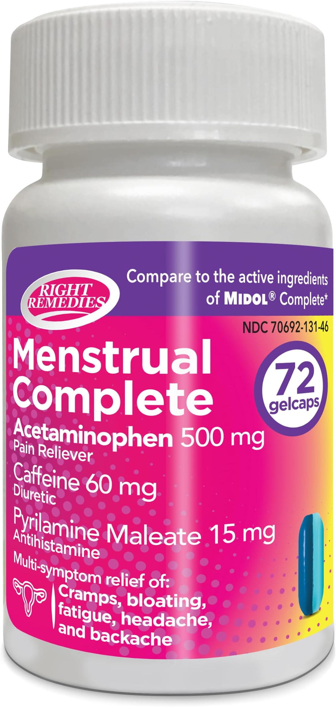 Menstrual Complete Pain Relief (72 Gelcaps), Compare to Active Ingredients of Midol Complete Gelcaps, PMS Relief, Relief from Cramps, Bloating, Fatigue, Headache and Backache