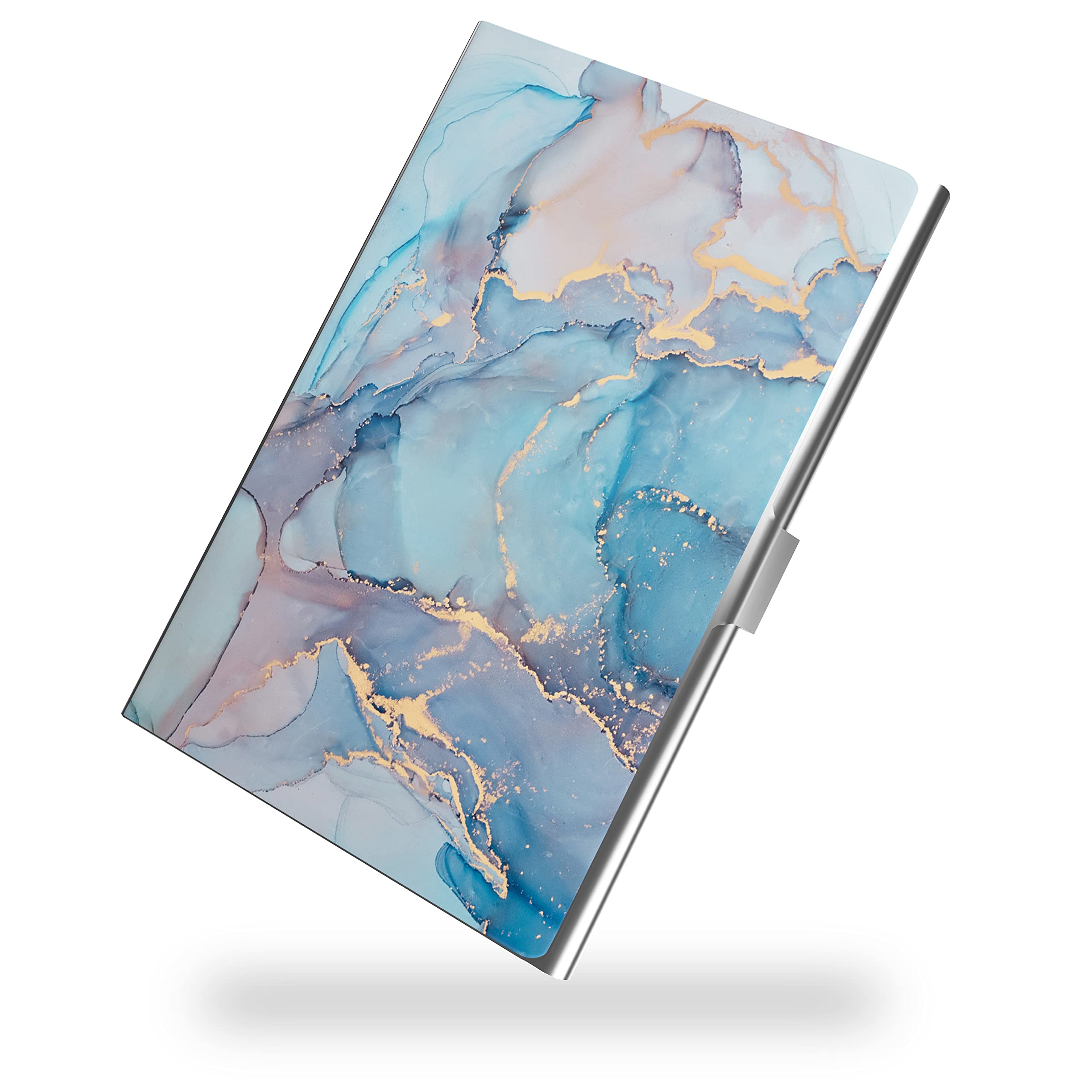 Weaninyiu Metal Slim Organizer, Professional Stainless Steel Square Pocket Wallet for Office Workers, Compact and Portable for Pockets (Blue Marble