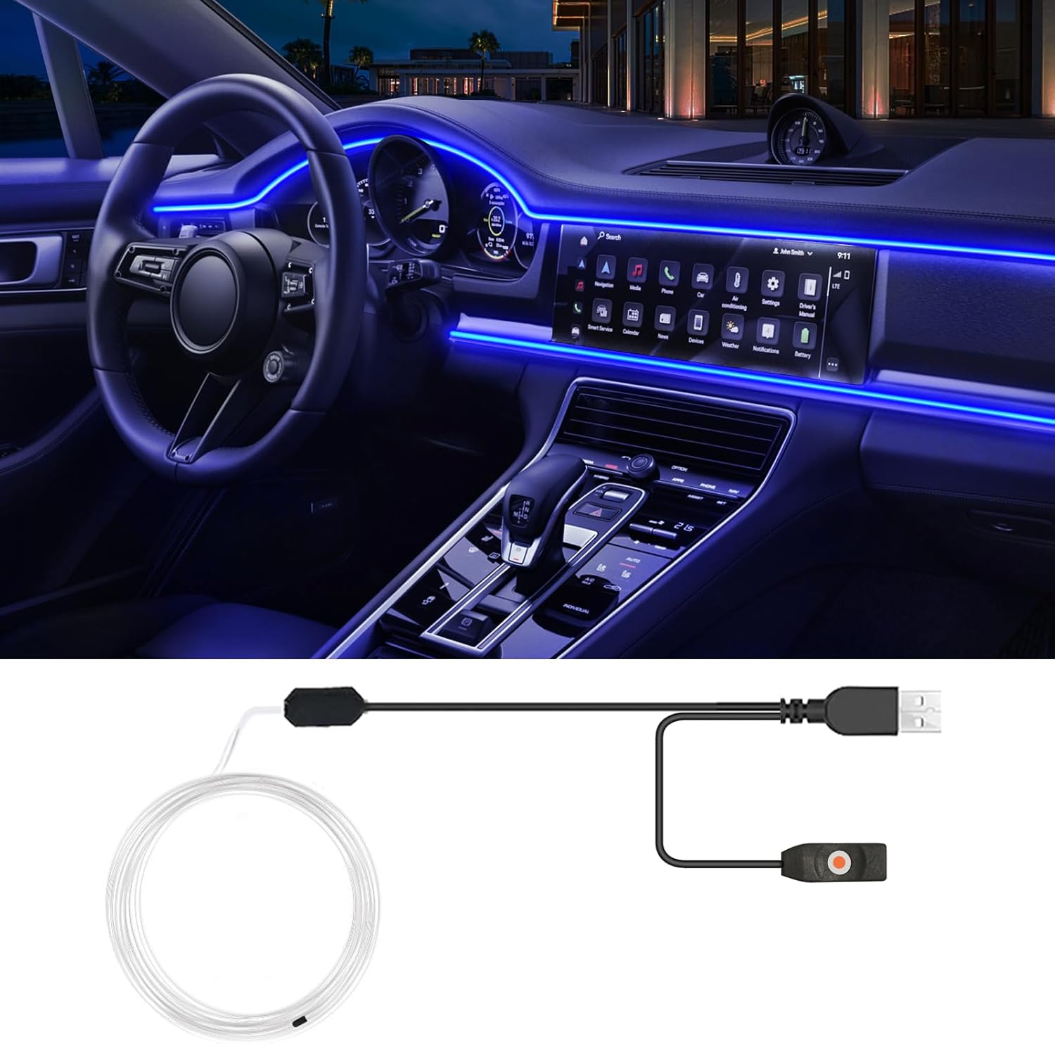 SAMGCHI USB Car LED Lights, Interior Car Lights Strip 7