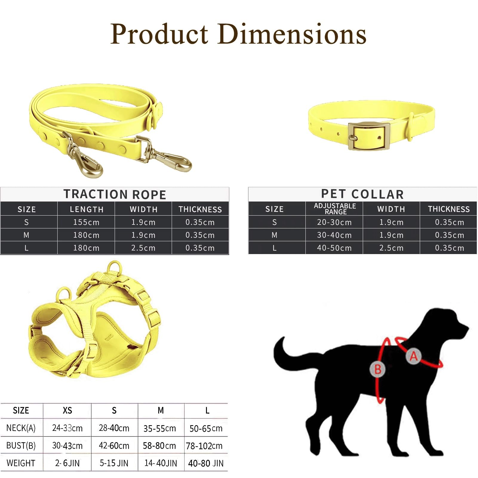 Arnés para Perros - Arnés Ajustable 4 En 1 para Mascotas - Antitirones, Impermeable, Almohadilla De Malla Transpirable | Adecuado para Perros Pequeños Y Medianos(Yellow,M)