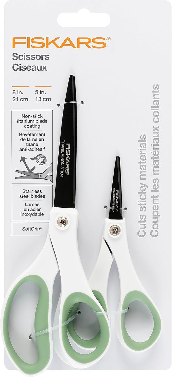 All Purpose Scissors (2-Pack) - High Performance and Designed for Comfort and Cutting Sticky Materials - Sharp to Cut, But Soft to Hold - Perfect for Everyday, the Office, and Arts & Crafts