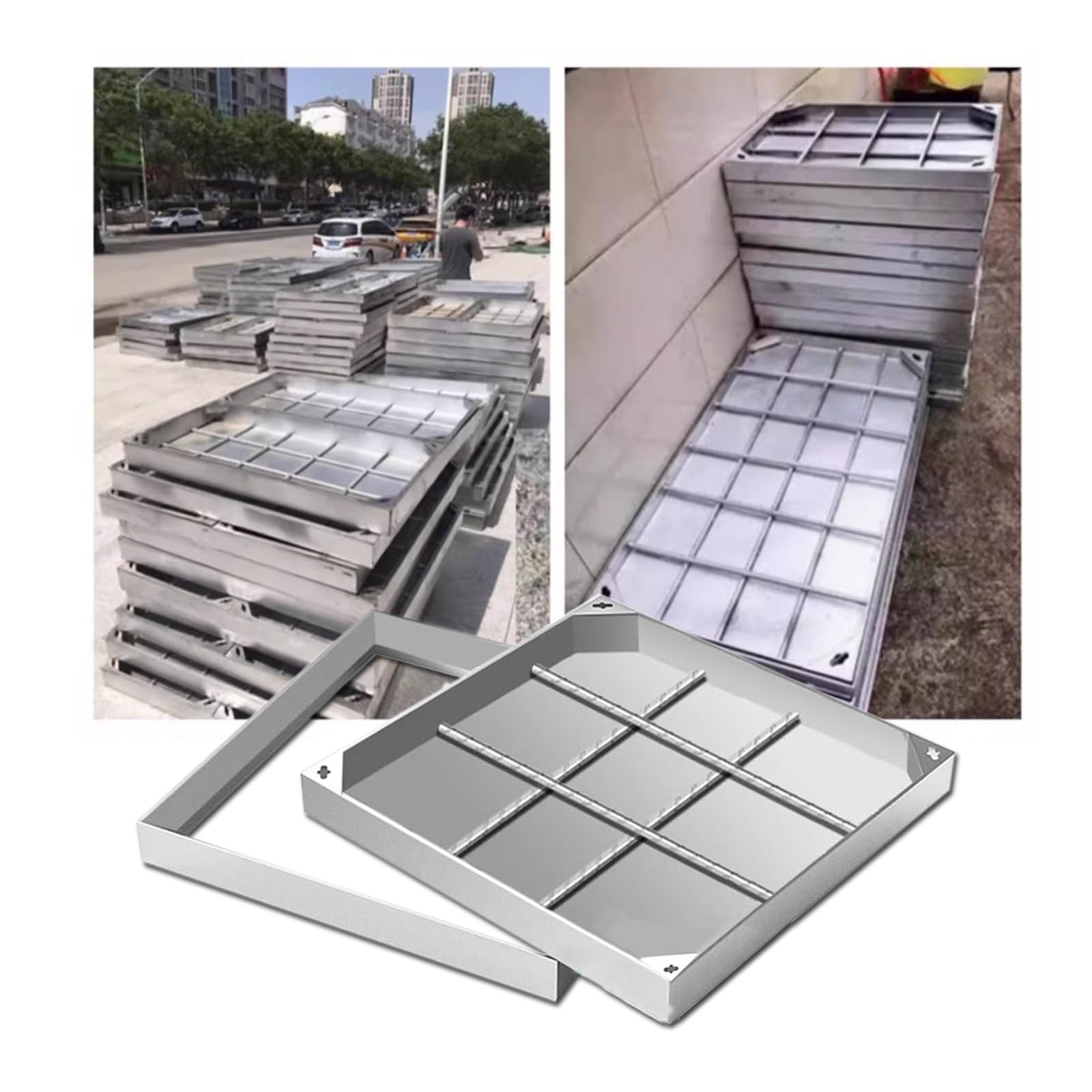 Copertura per pozzetti in acciaio inox, coperchio a scomparsa con cornice, con base, quadrato, per ispezione, invisibile, Copertura Pozzetto Coperchi Per Fosse Settiche(5cm,70 * 70cm/27.5 * 27.5in)