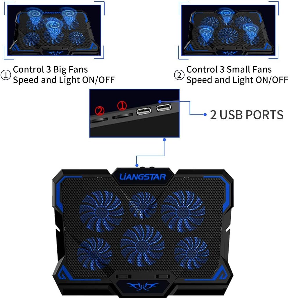 Laptop Cooling Pad, Laptop Cooler with 6 Quiet Led Fans for 15.6-17 Inch Laptop Cooling Fan Stand, Portable Ultra Slim USB Powered Gaming Laptop Cooling Pad, Switch Control Fan Speed Function