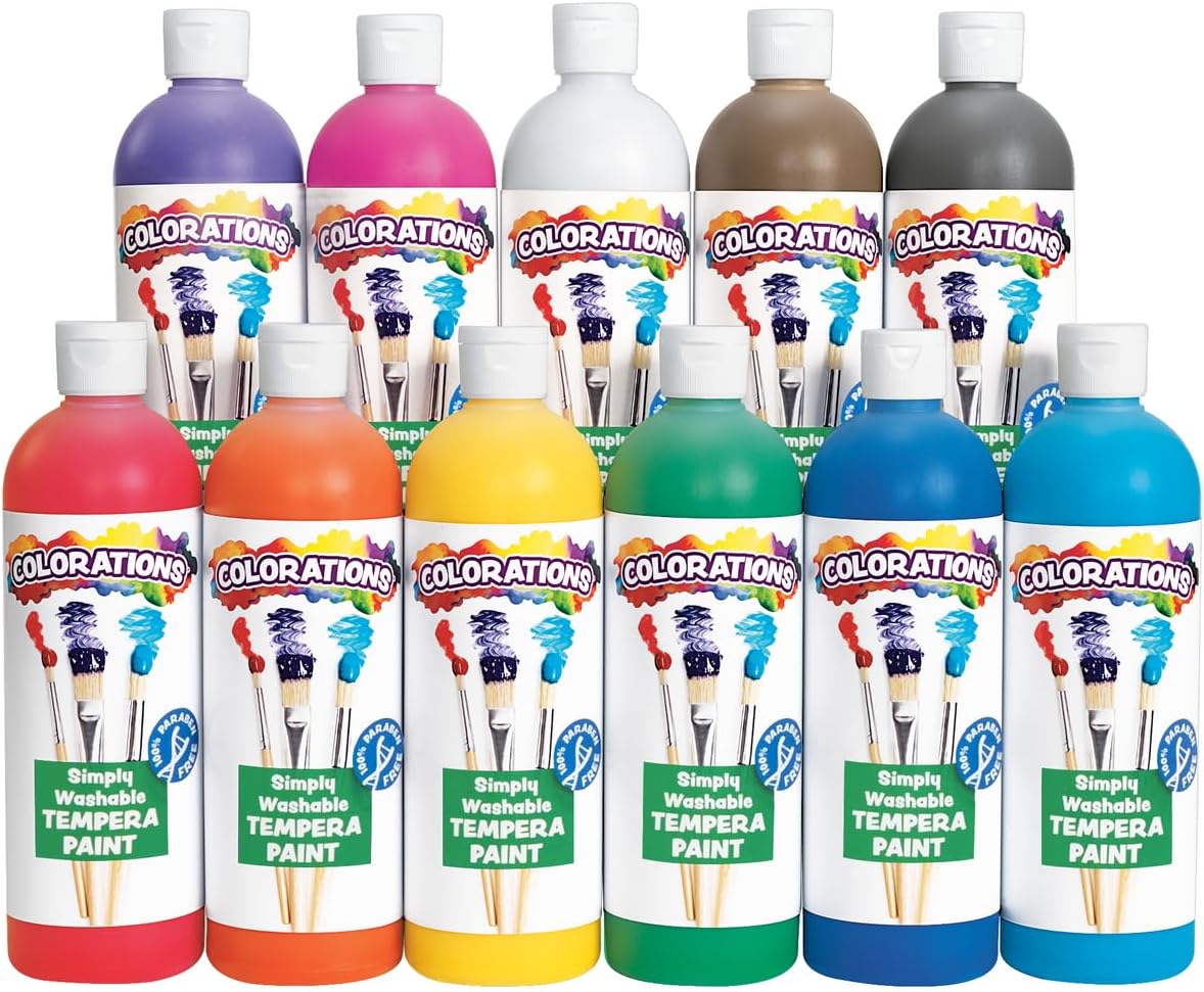 - Colorations - SWT16 Simply Washable Tempera Paints, 16 fl oz, Set of 11 Colors, Non Toxic, Vibrant, Bold, Kids Paint, Craft, Hobby, Arts & Crafts, Fun, Art Supplies
