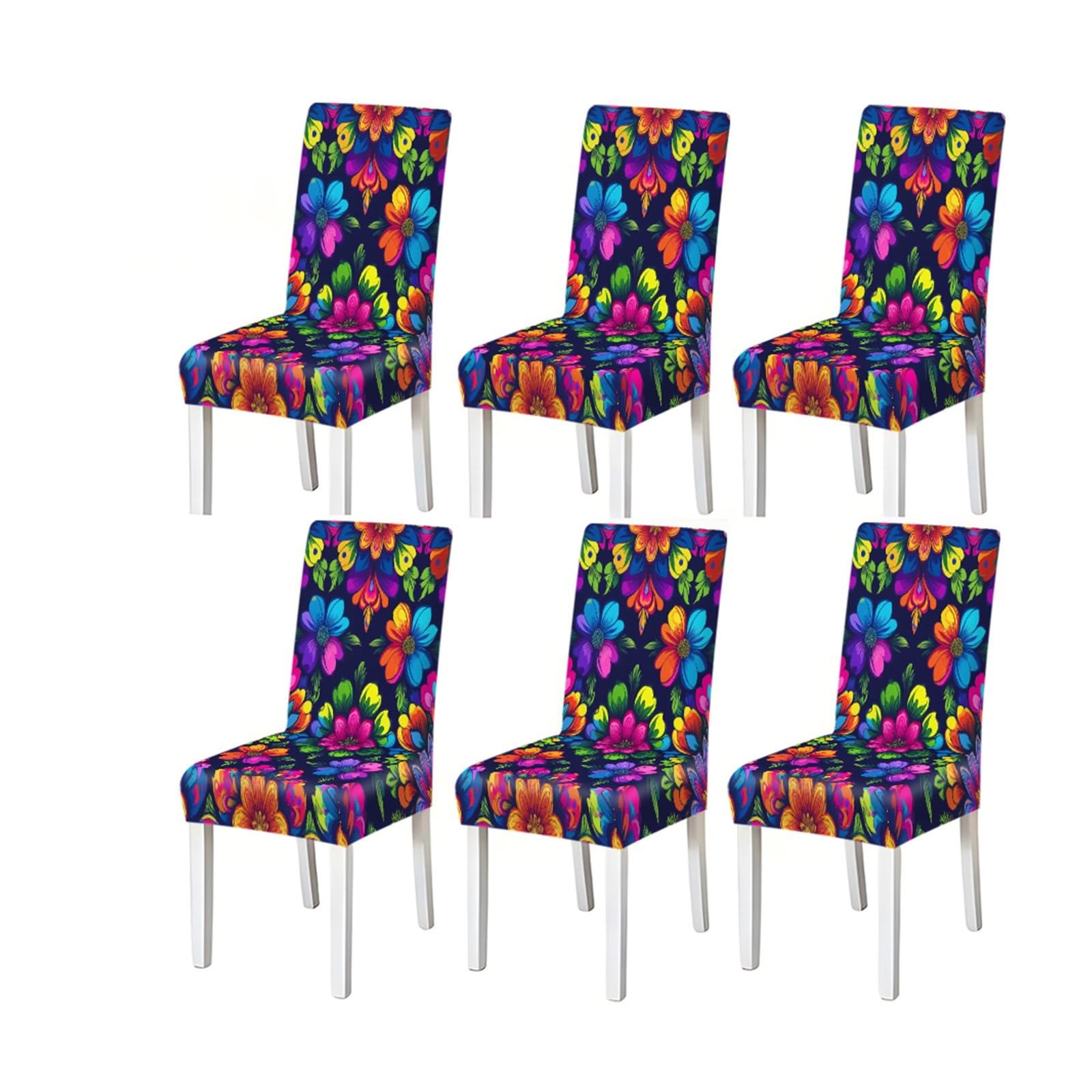 BOSUYBN Vibrant Neon Tropical Floral Pattern Print Dining Chair Covers Set Of 2/4/6, Stretch Slipcovers For Kitchen Dining Room Furniture Protectors for Home Dining Room(6PCSChair cover)