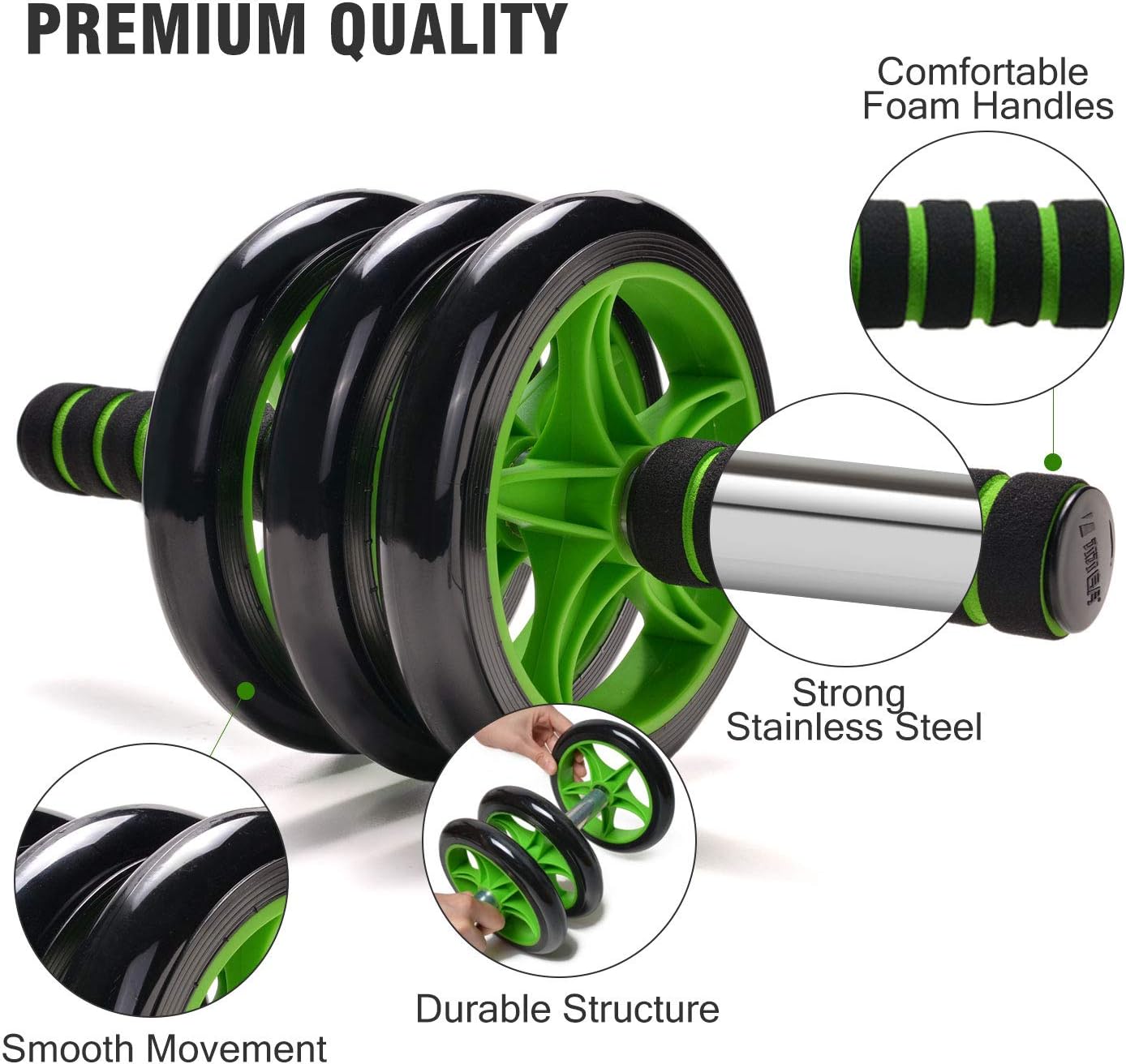 Odoland 3-In-1 AB Wheel Roller Kit AB Roller Pro with Resistant Band,Knee Pad,Anti-Slip Handles,Storage Bag and Training Program - Perfect Abdominal Core Carver Fitness Workout for Abs