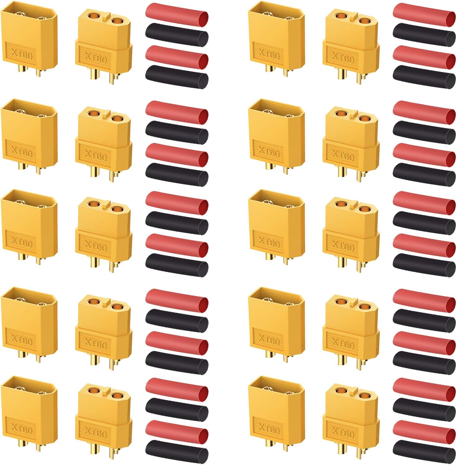 AUTOUTLET 20PCS 10Pairs XT60 Bullet Connectors Plugs Male & Female with Heat Shrink for RC Car/Boat/LiPo Battery